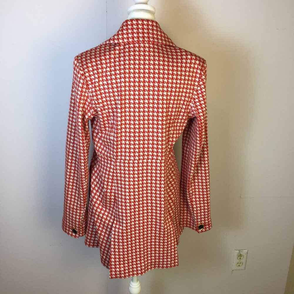 Cabi Blazer Jacket Sz S Womans Red White Classic Houndstooth Streth Pocket #4249 - Picture 3 of 16